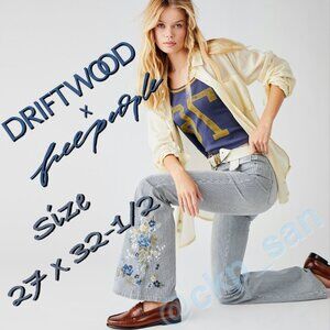Free People x Driftwood Farrah Embroidered Flare Jeans Sz 27